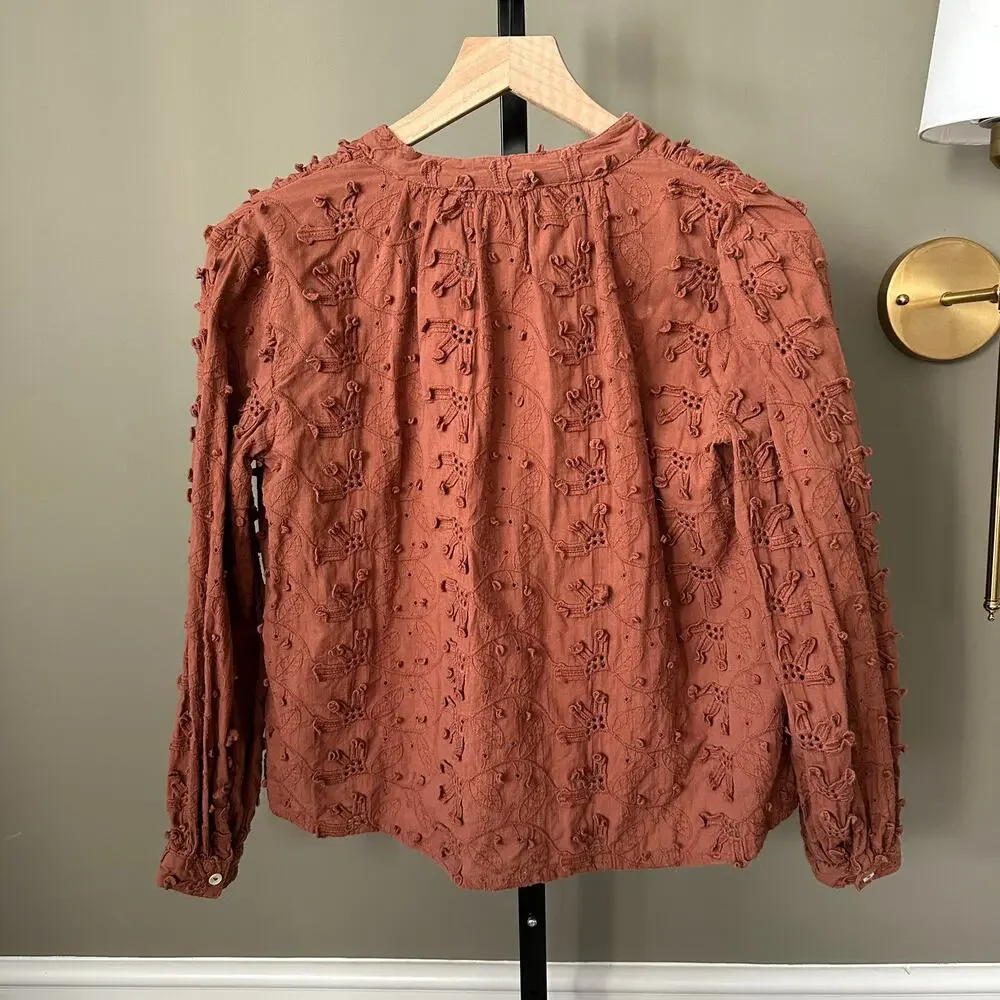 Anthropologie Seen Worn Kept Brown Eyelet Button Down Size 8 - Picture 6 of 6
